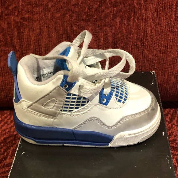 Vintage Boys Jordan 4 Retro Toddler Size 4C in Military Blue N Grey - Picture 6 of 15